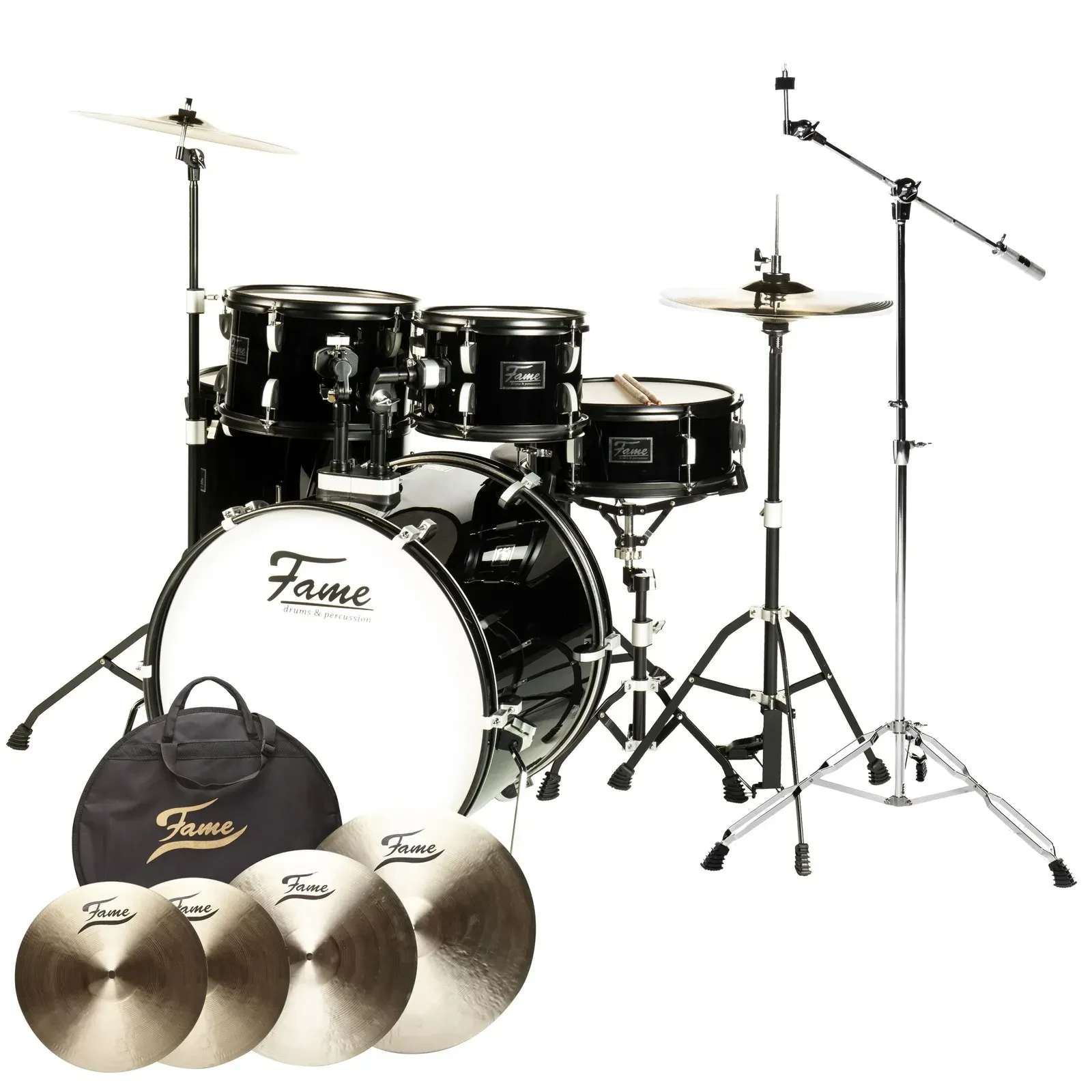 Ударная установка Fame Audio B20 22" бас-барабан, черный (набор, с тарелками и стойками)