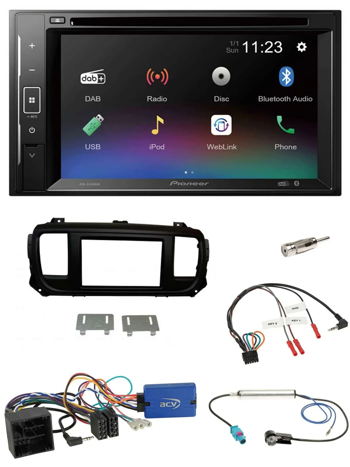 Pioneer Bluetooth Lenkrad USB 2DIN DAB DVD Autoradio für Citroen Spacetourer Jum