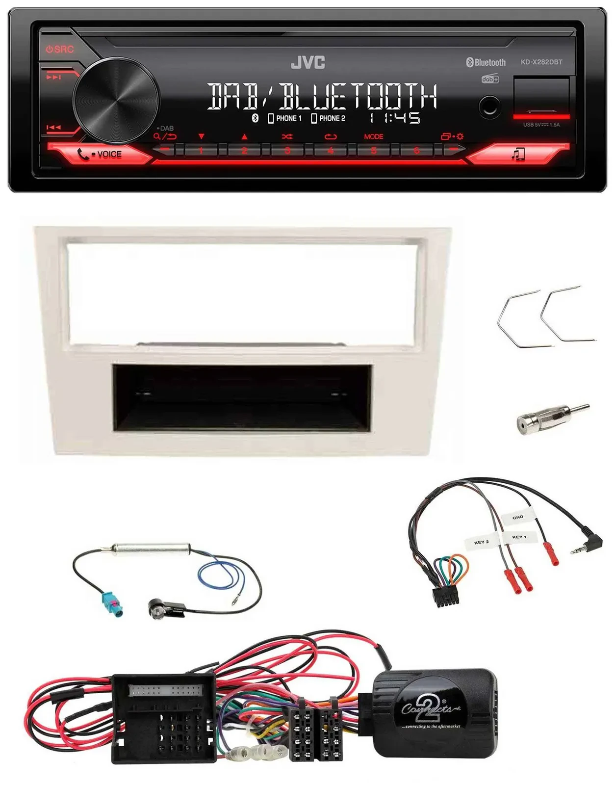 JVC Bluetooth USB DAB Lenkrad Autoradio für Opel Corsa D perl-weiss 09-14