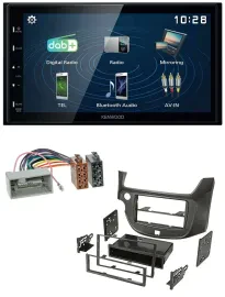 Kenwood 2DIN Bluetooth MP3 USB DAB Autoradio für Honda Jazz ab 09 dunkelgrau