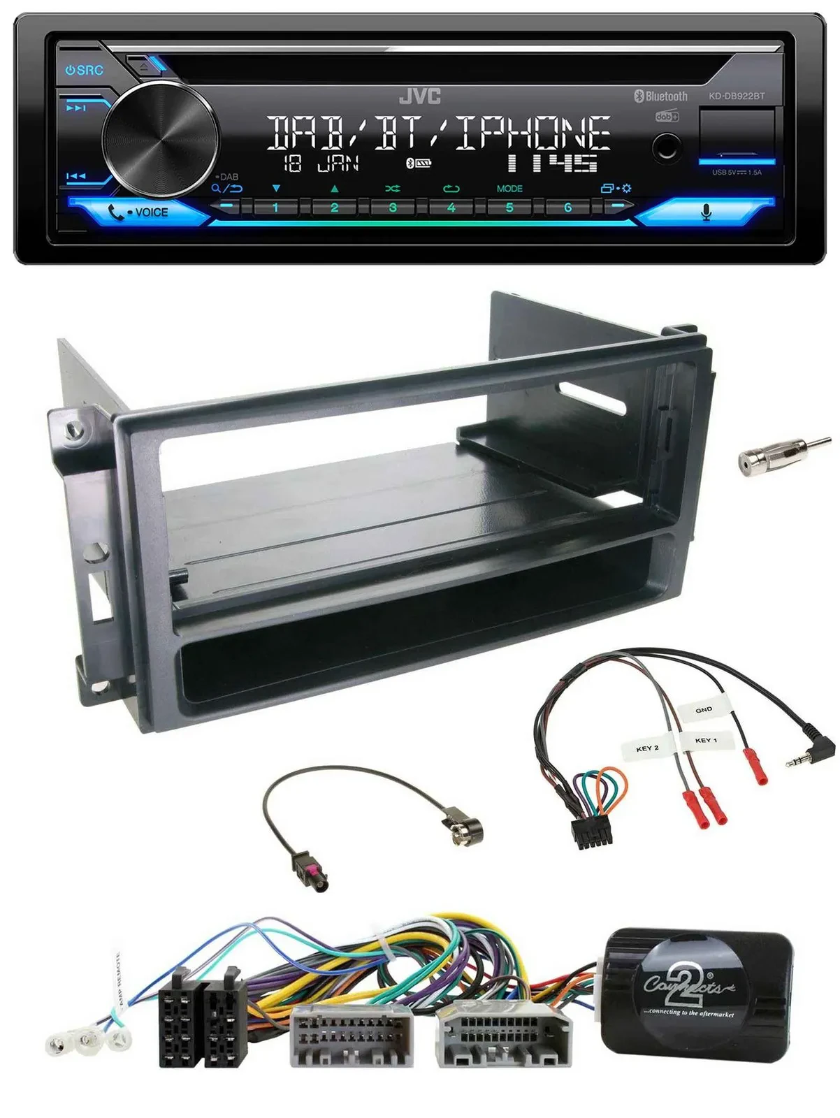 Автомагнитола JVC Bluetooth USB DAB CD для Chrysler, Dodge, Jeep, совместим с кнопками на руле