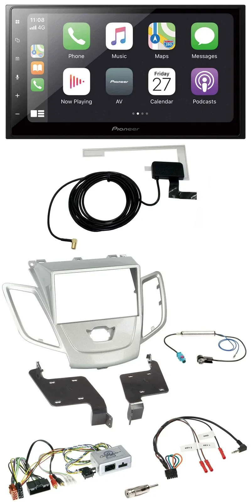 Pioneer USB Lenkrad 2DIN Bluetooth DAB Autoradio für Ford Fiesta 2010-2017 silbe