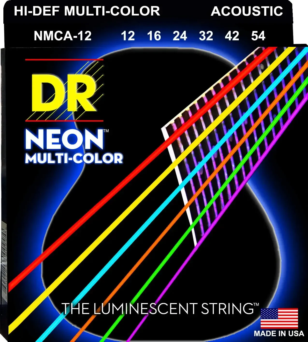 Струны для акустической гитары DR Strings NMCA-12 Neon Multi-Color 12-54 (люминисцентные)