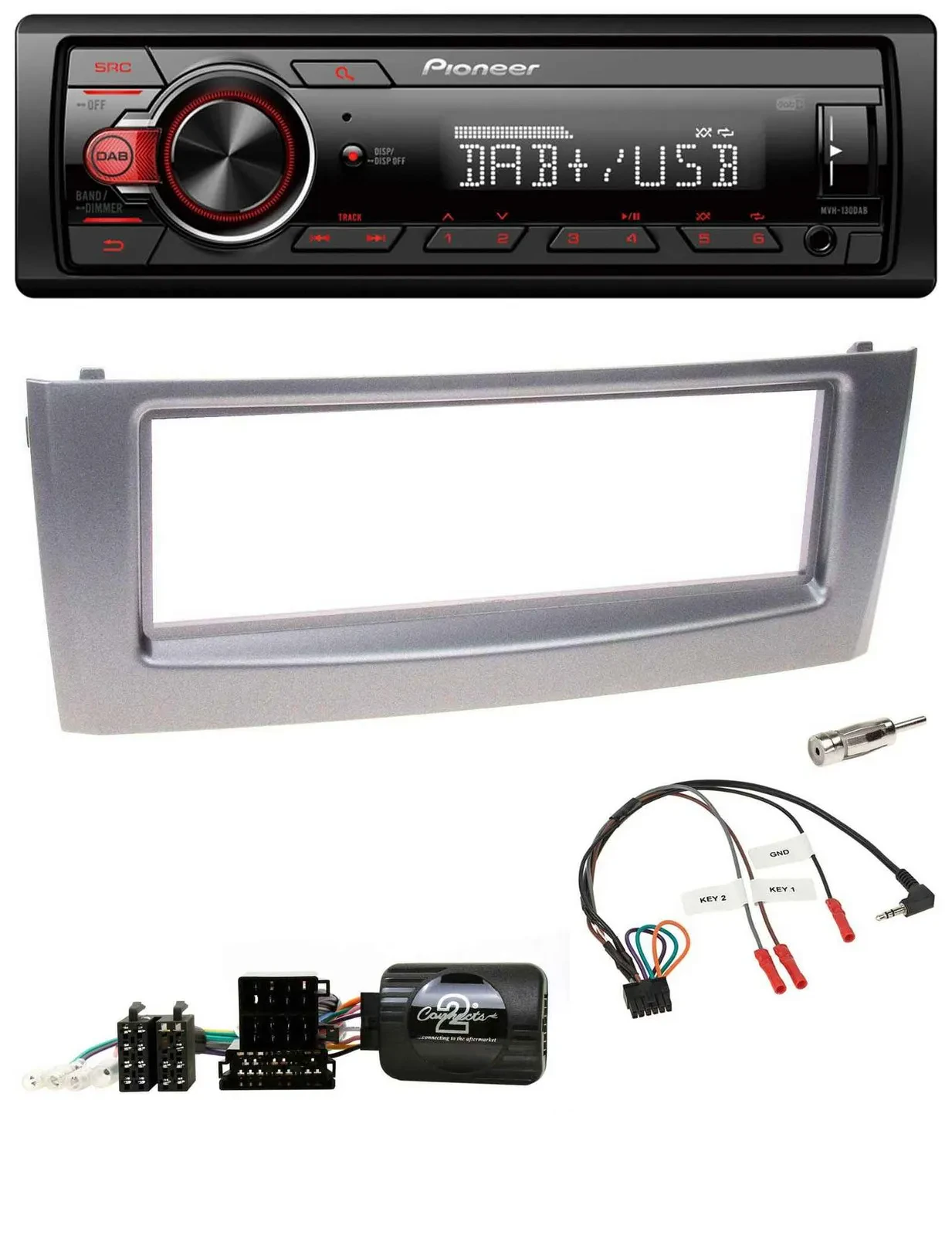 Pioneer MP3 1DIN DAB USB Lenkrad Autoradio für Fiat Grande Punto 2006-2010 grau