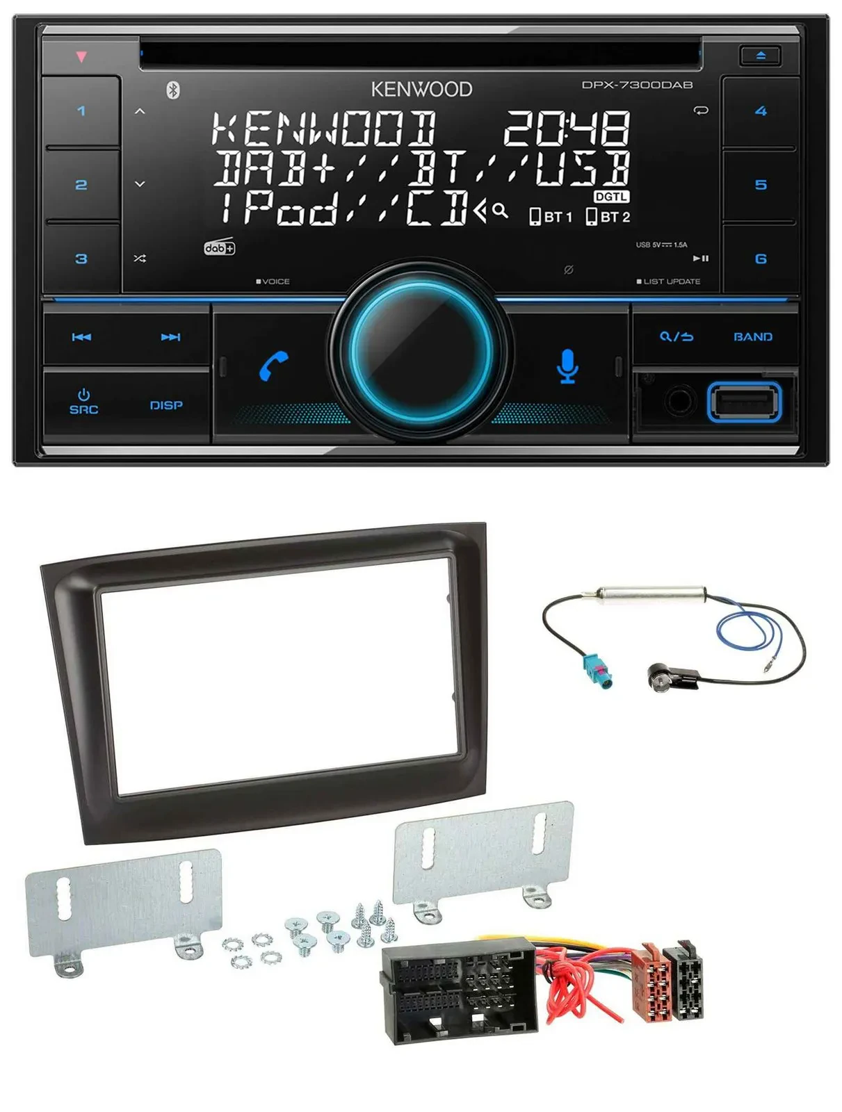 Автомагнитола Kenwood 2DIN, CD, DAB, USB, MP3, Bluetooth, для Fiat Doblo (с 2015), черная