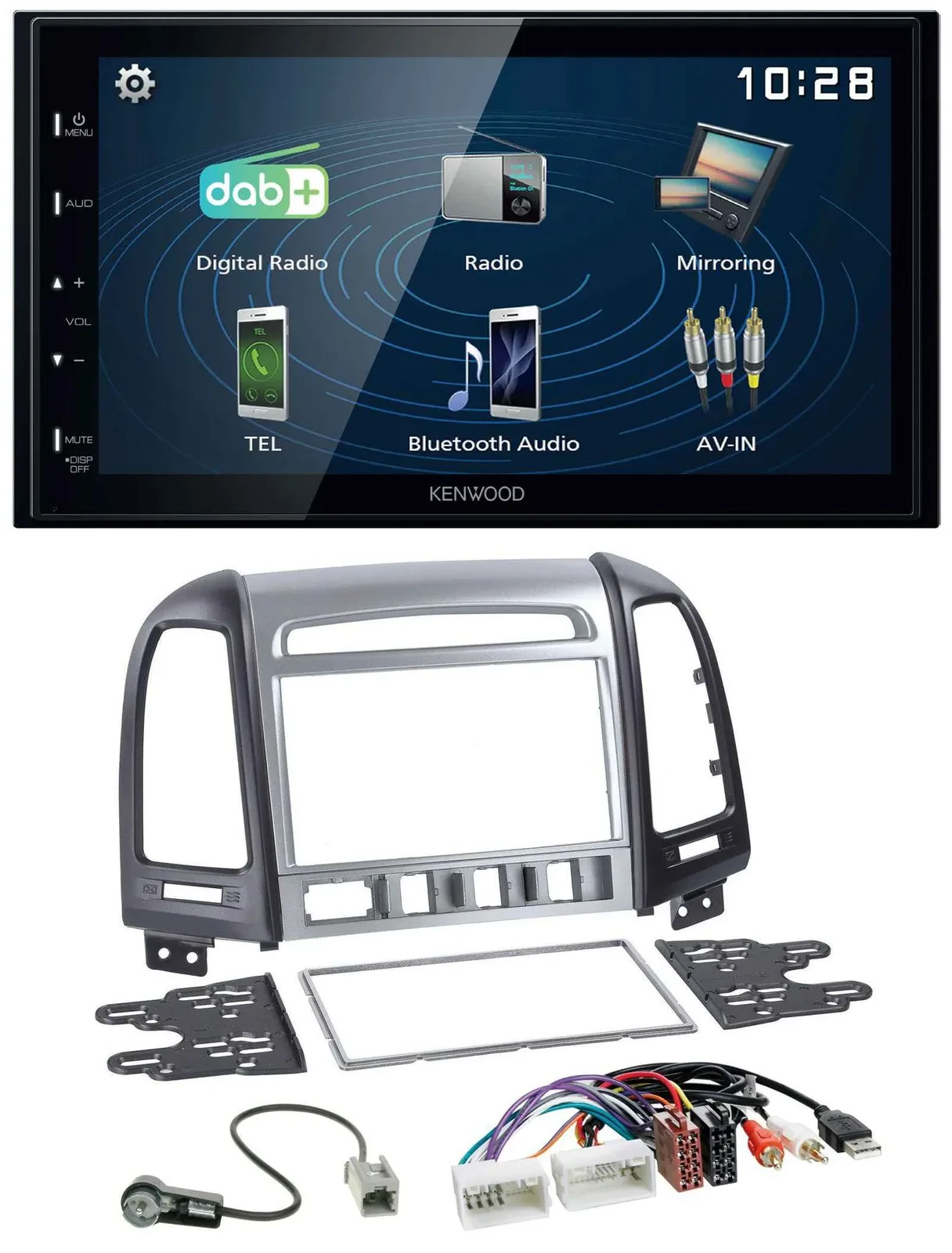 Автомагнитола для Hyundai Santa Fe Kenwood 2-DIN, Bluetooth, MP3, USB, DAB, AUX