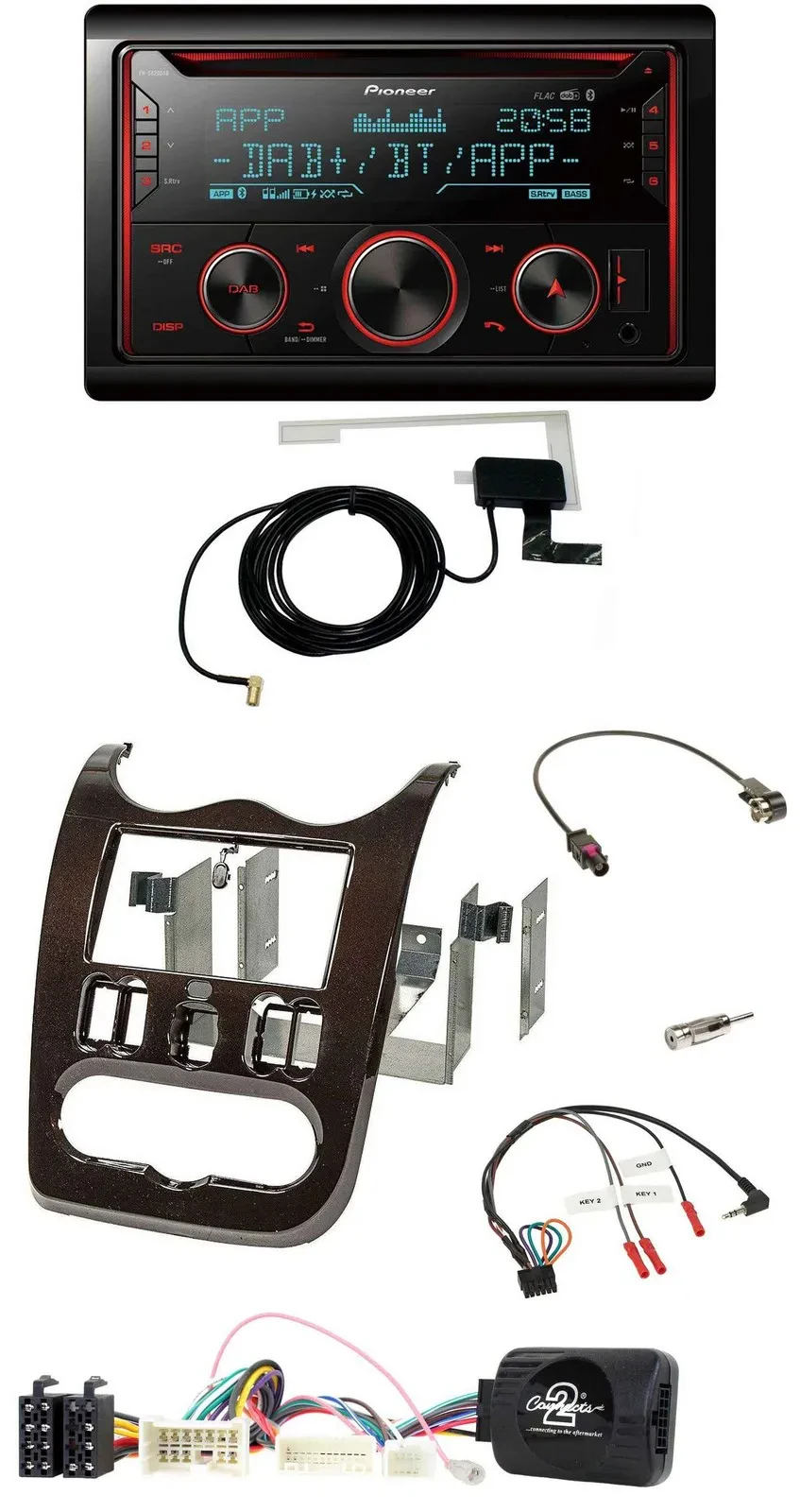 Автомагнитола Pioneer 2-DIN DAB USB CD Bluetooth для Dacia (с 2012) темно-коричневый