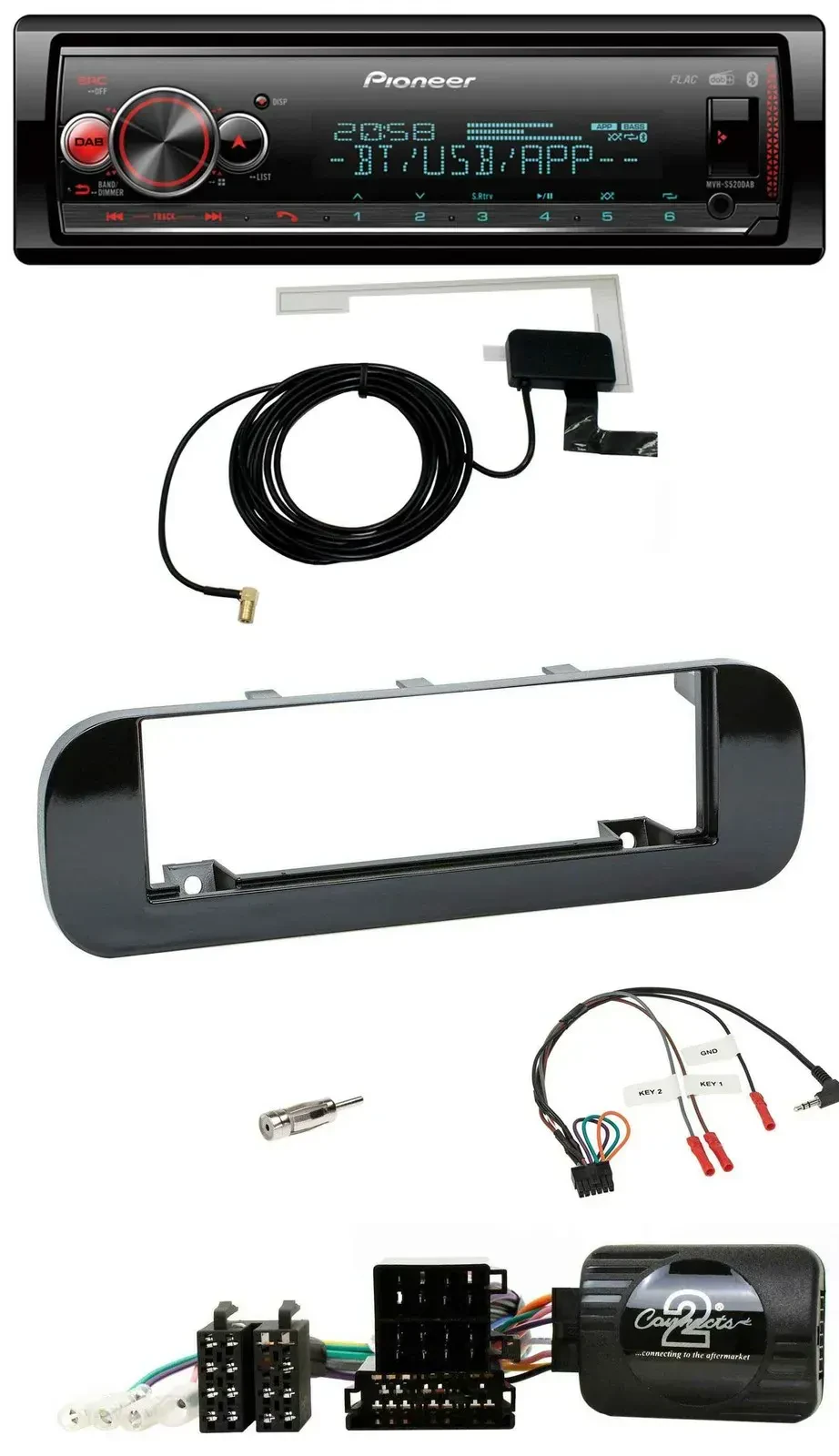 Pioneer Bluetooth DAB USB Lenkrad Autoradio für Fiat Panda 12-20 schwarz glänzen