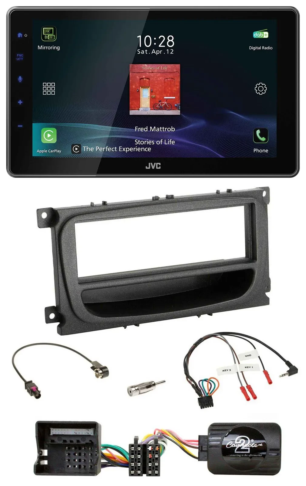 JVC DAB Lenkrad Bluetooth USB Autoradio für Ford Mondeo S-Max 07-14 schwarz Abla