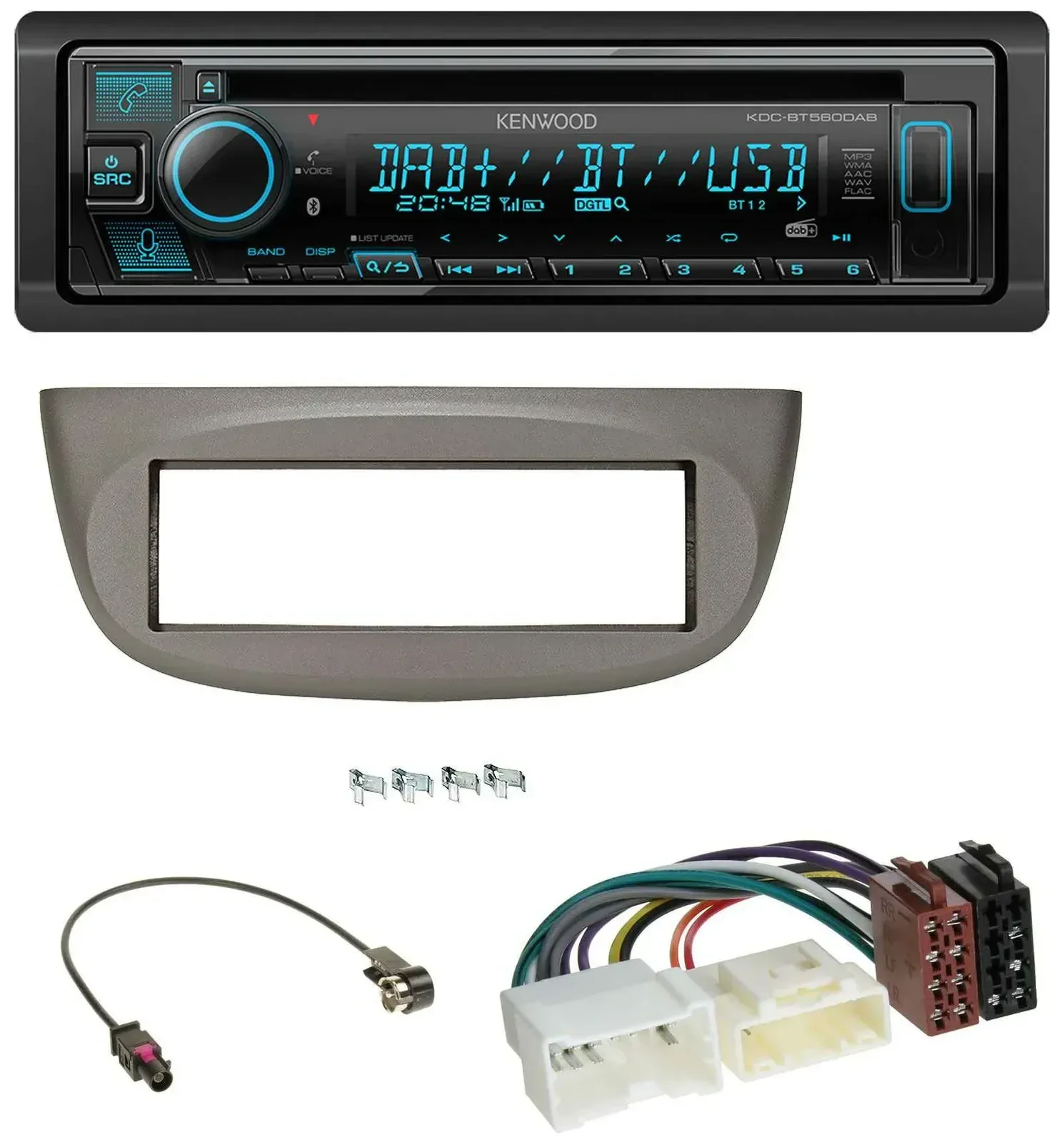 Автомагнитола для Renault Twingo Kenwood Bluetooth DAB CD/MP3 USB бежево-серая