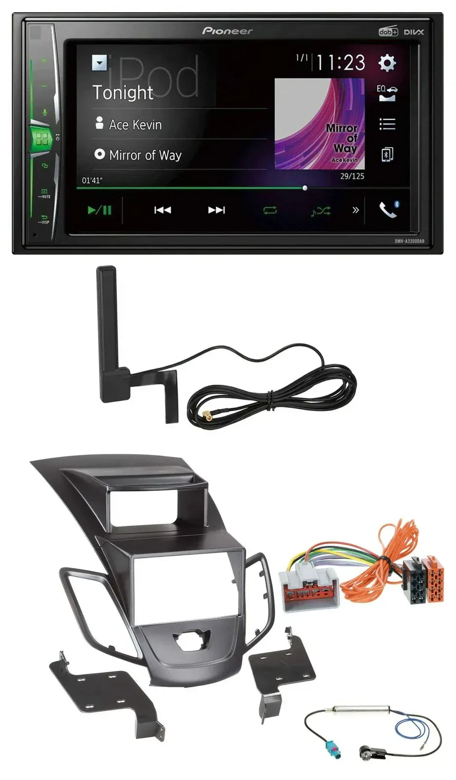 Автомагнитола для Ford Fiesta 2008–2010 Pioneer 2DIN Bluetooth DAB AUX MP3 черная