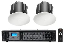 (2) JBL Control 419CS/T 8" 70v Ceiling Subwoofers Commercial Restaurant Subs+Amp