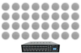 Rockville 4-Zone Multi Room Audio System w/ (32) 6" 70v White Ceiling Speakers