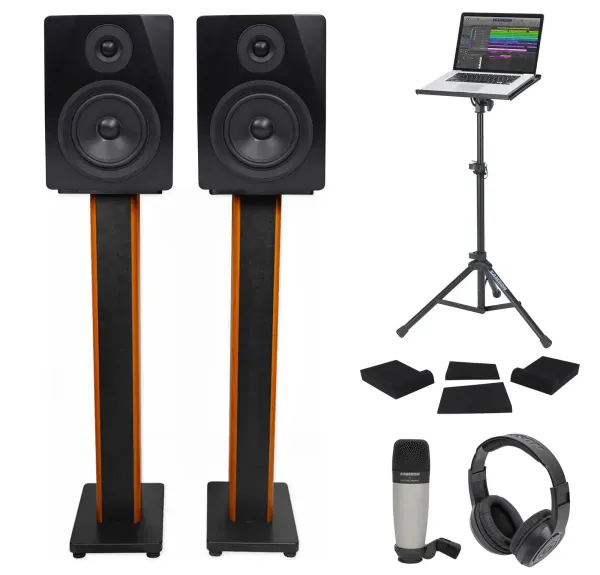 (2) Rockville 5.25" 250w Studio Monitors+36" Stands+Headphones+Mic+Foam Pads