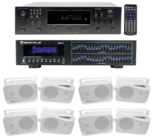 Technical Pro 6000w (6) Zone, Home Theater Bluetooth Receiver+(8) 4" Speakers+EQ