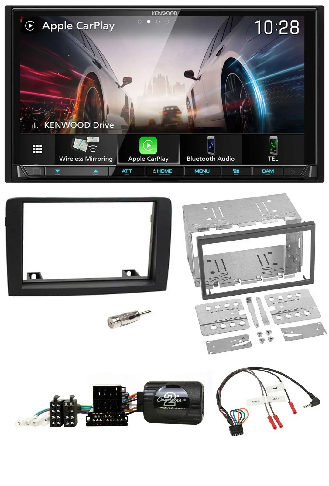 Kenwood Lenkrad 2DIN USB DAB Bluetooth Autoradio für Fiat Idea 06-12 schwarz