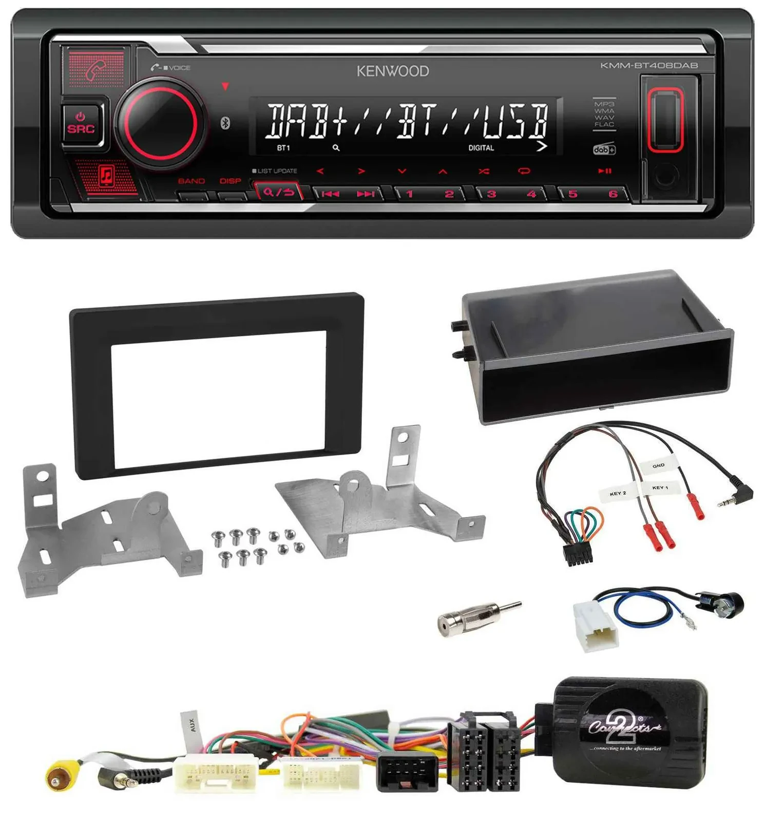 Автомагнитола Kenwood для Toyota Aygo AB7 (с 2022) Bluetooth, USB, DAB, чёрный, поддержка управления на руле