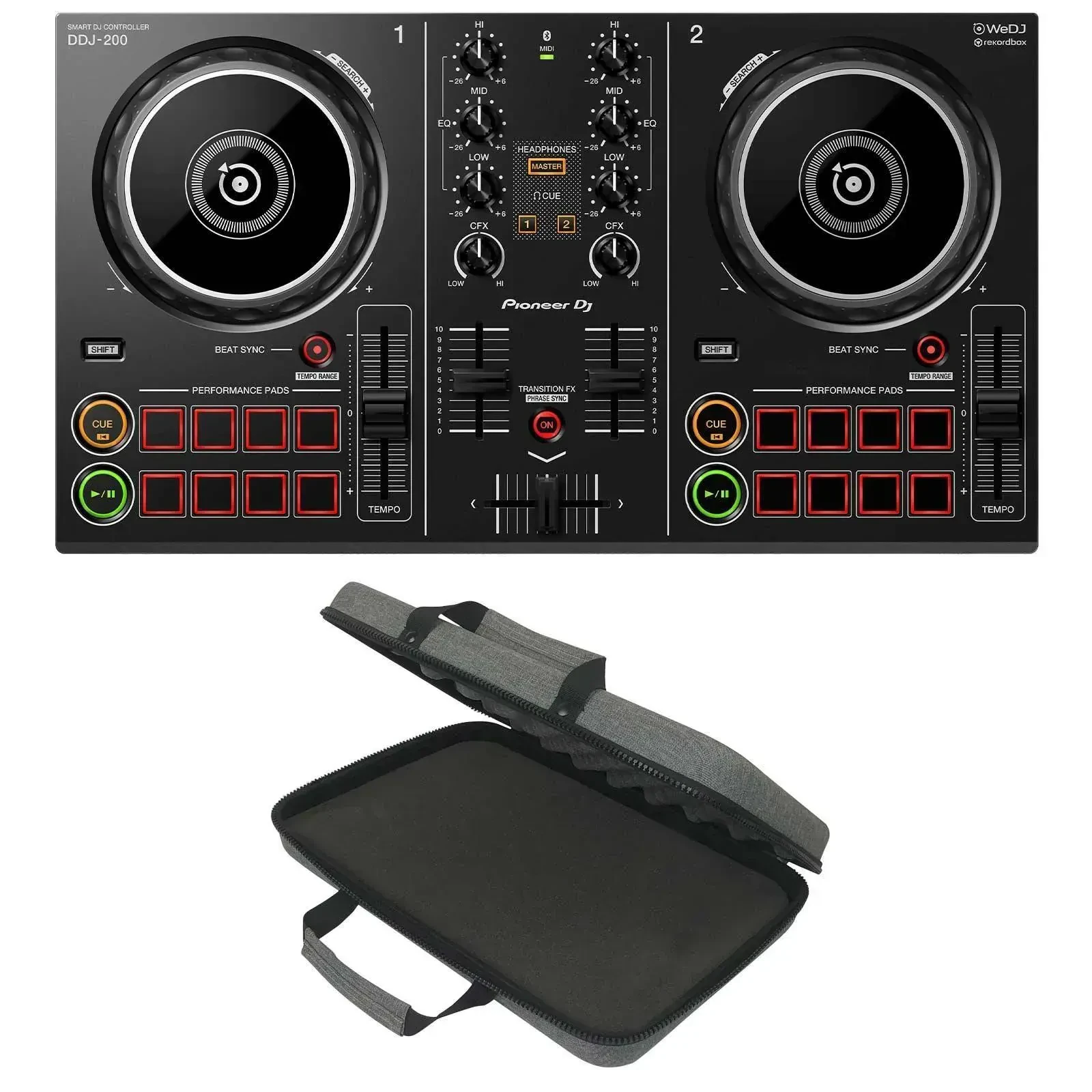 DJ-контроллер с джогом Pioneer DDJ-200 Black с чехлом