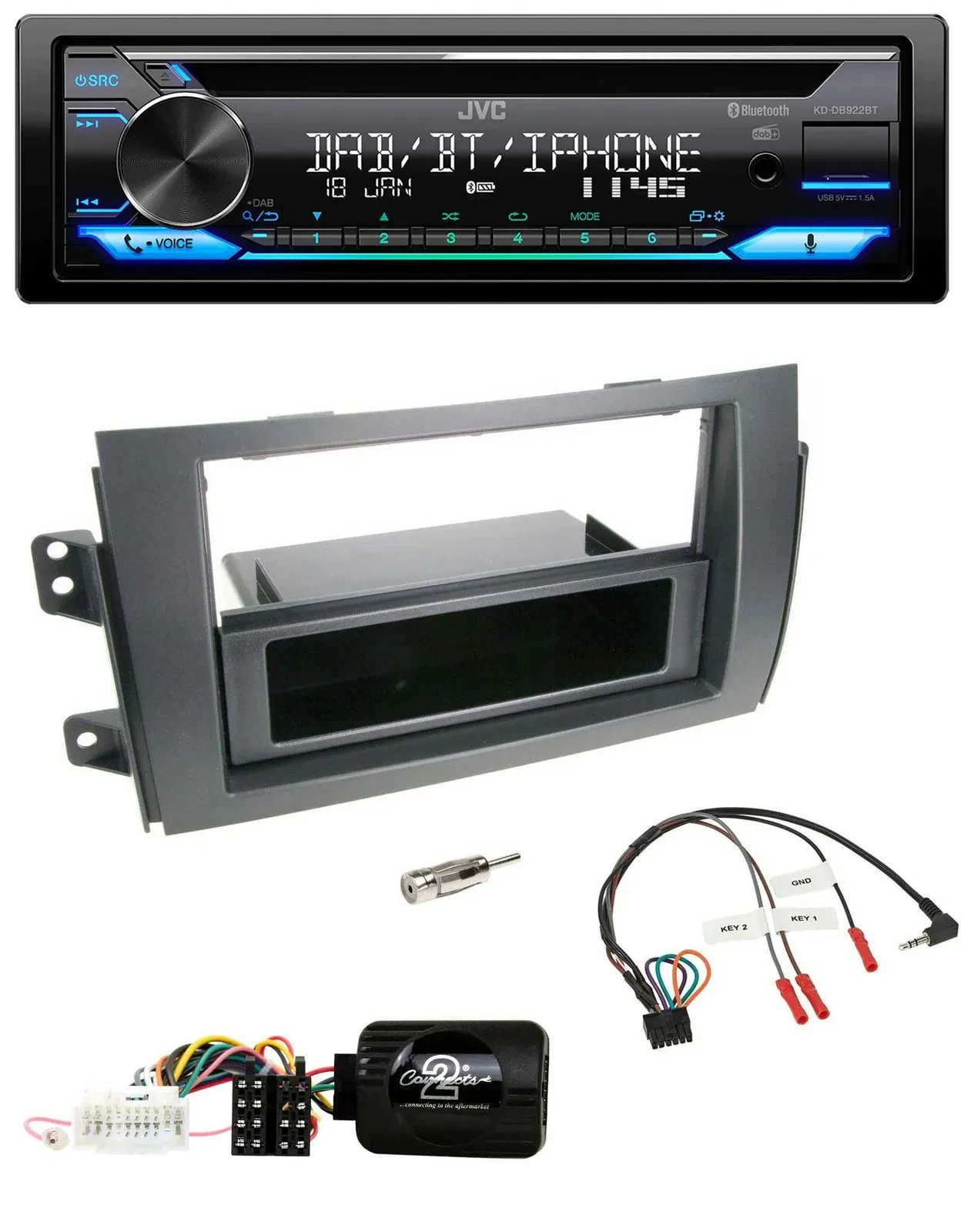 JVC Bluetooth Lenkrad USB DAB CD Autoradio für Fiat Sedici Suzuki SX4