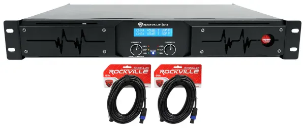 Rockville D14 7000w Peak/2000w RMS 2 Channel Power Amplifier Pro/DJ Amp+Cables