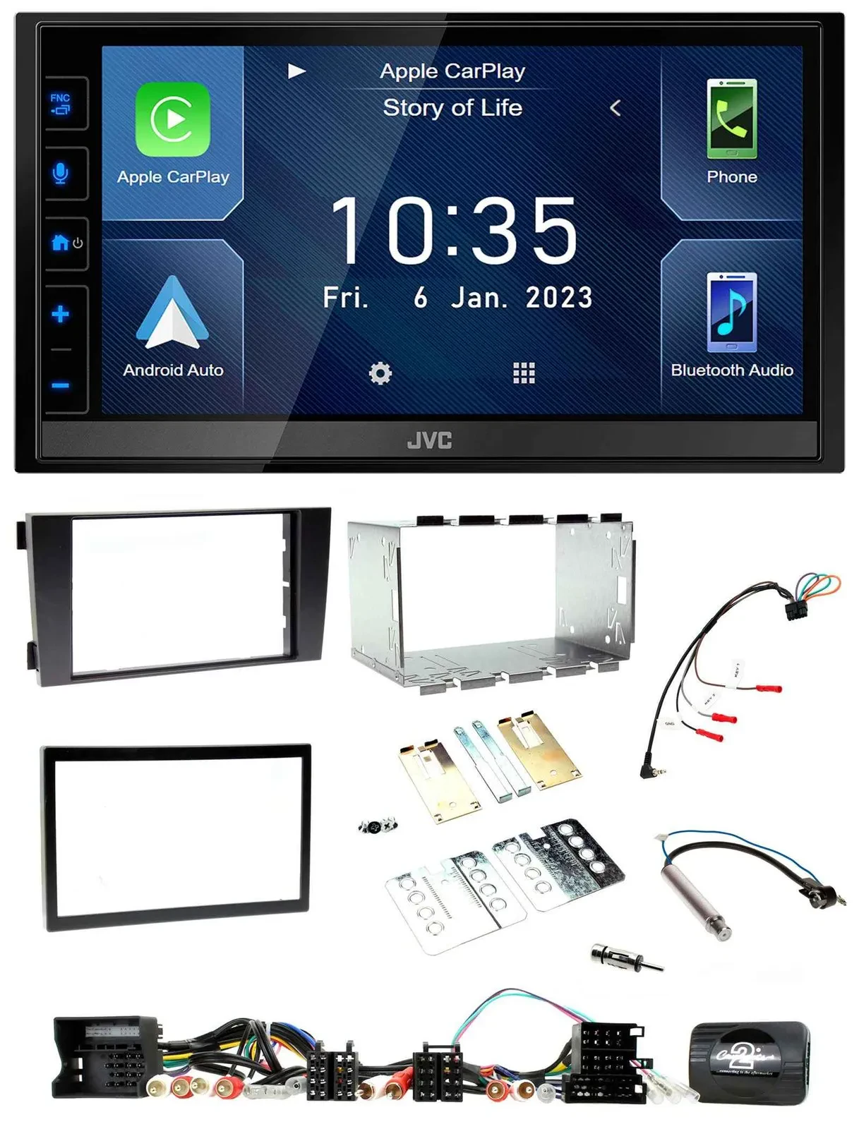JVC DAB Bluetooth Lenkrad USB 2DIN Autoradio für Audi A6 C5 2001-2004 Aktivsyste
