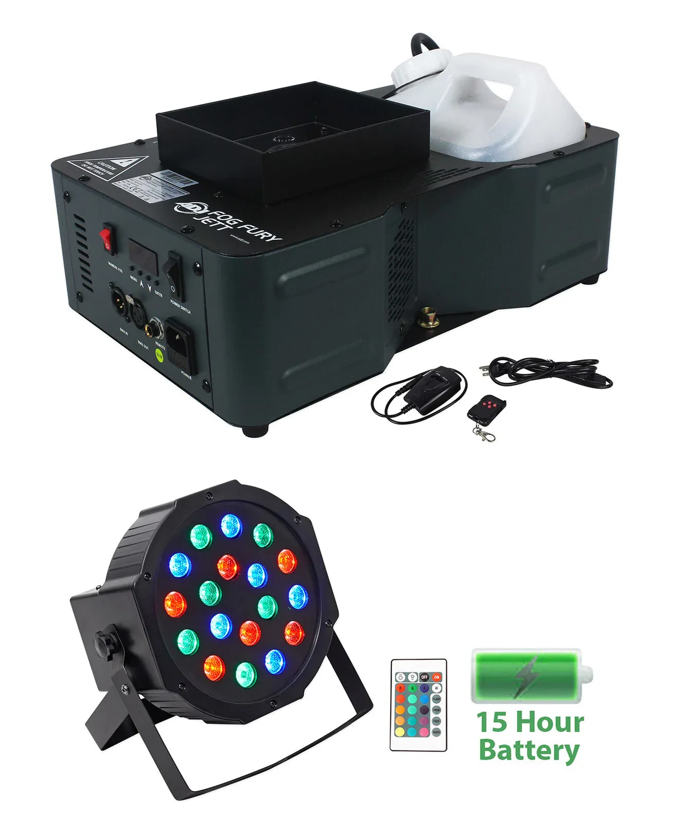 Генератор дыма American DJ Fog Fury Jett 700W, вертикальный, 12 LED (набор) с Battery Par Light