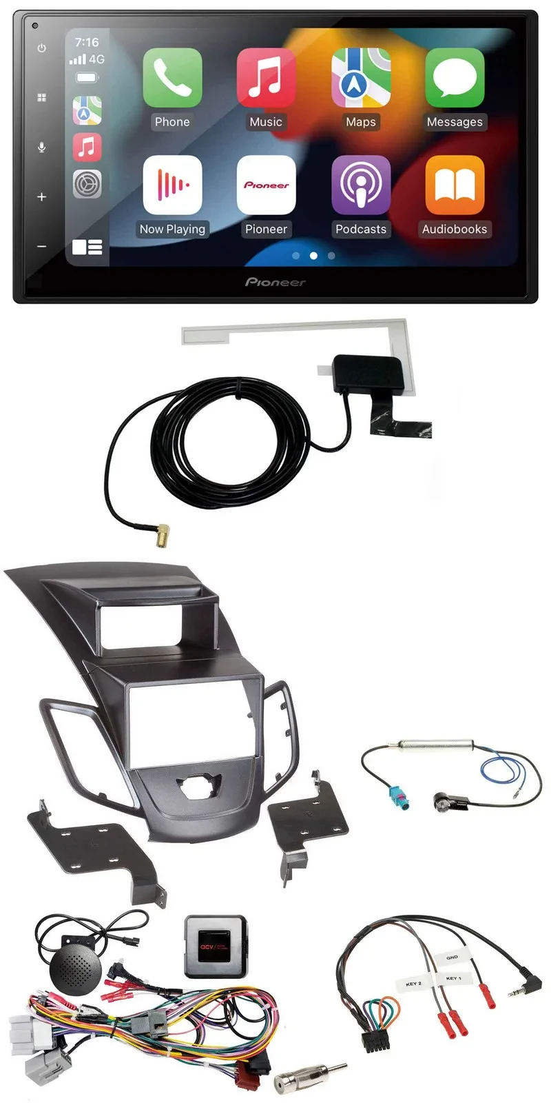 Pioneer Lenkrad USB Bluetooth DAB 2DIN Autoradio für Ford Fiesta 10-17 Display s