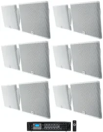 12 JBL SLP12/T-WH White Low-Profile On Wall Mount 3" 70v Commercial Speakers+Amp