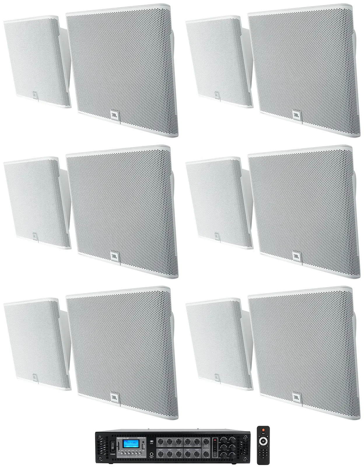 12 JBL SLP12/T-WH White Low-Profile On Wall Mount 3" 70v Commercial Speakers+Amp