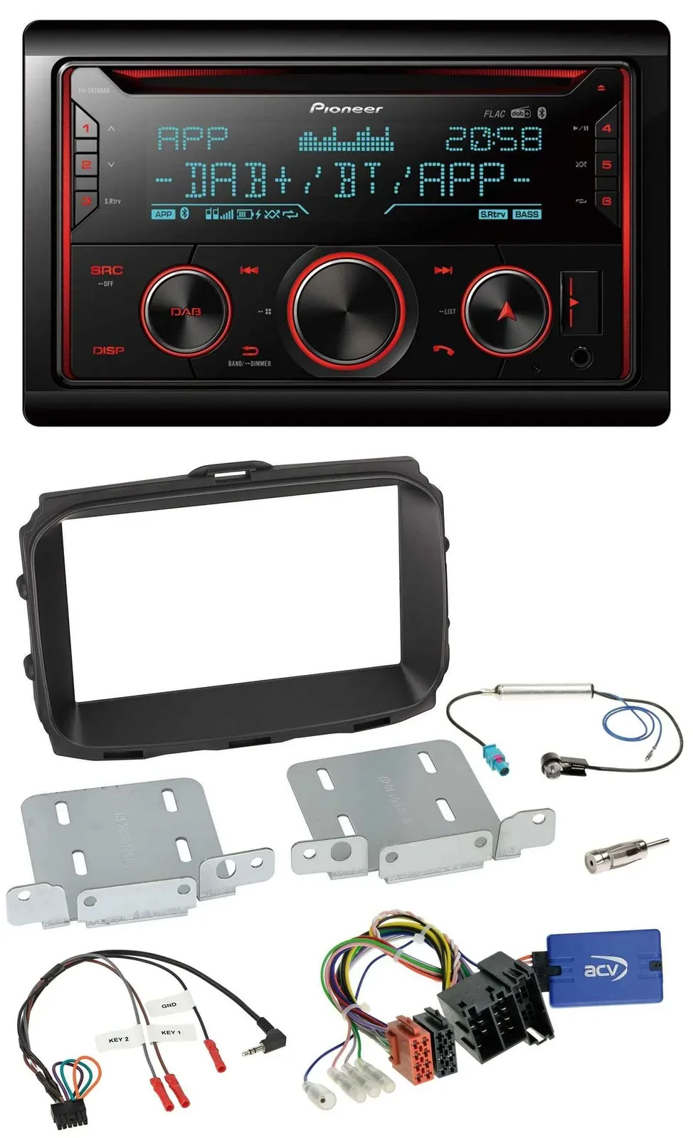 Автомагнитола для Alfa Romeo Giulietta Pioneer 2-DIN, DAB, Bluetooth, USB, CD, поддержка кнопок на руле