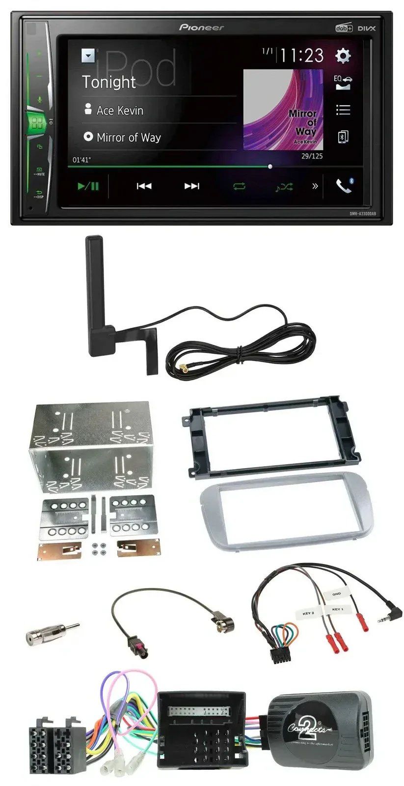 Автомагнитола Pioneer 2DIN MP3 DAB Bluetooth для Ford Mondeo/S-Max серебристая с поддержкой кнопок на руле