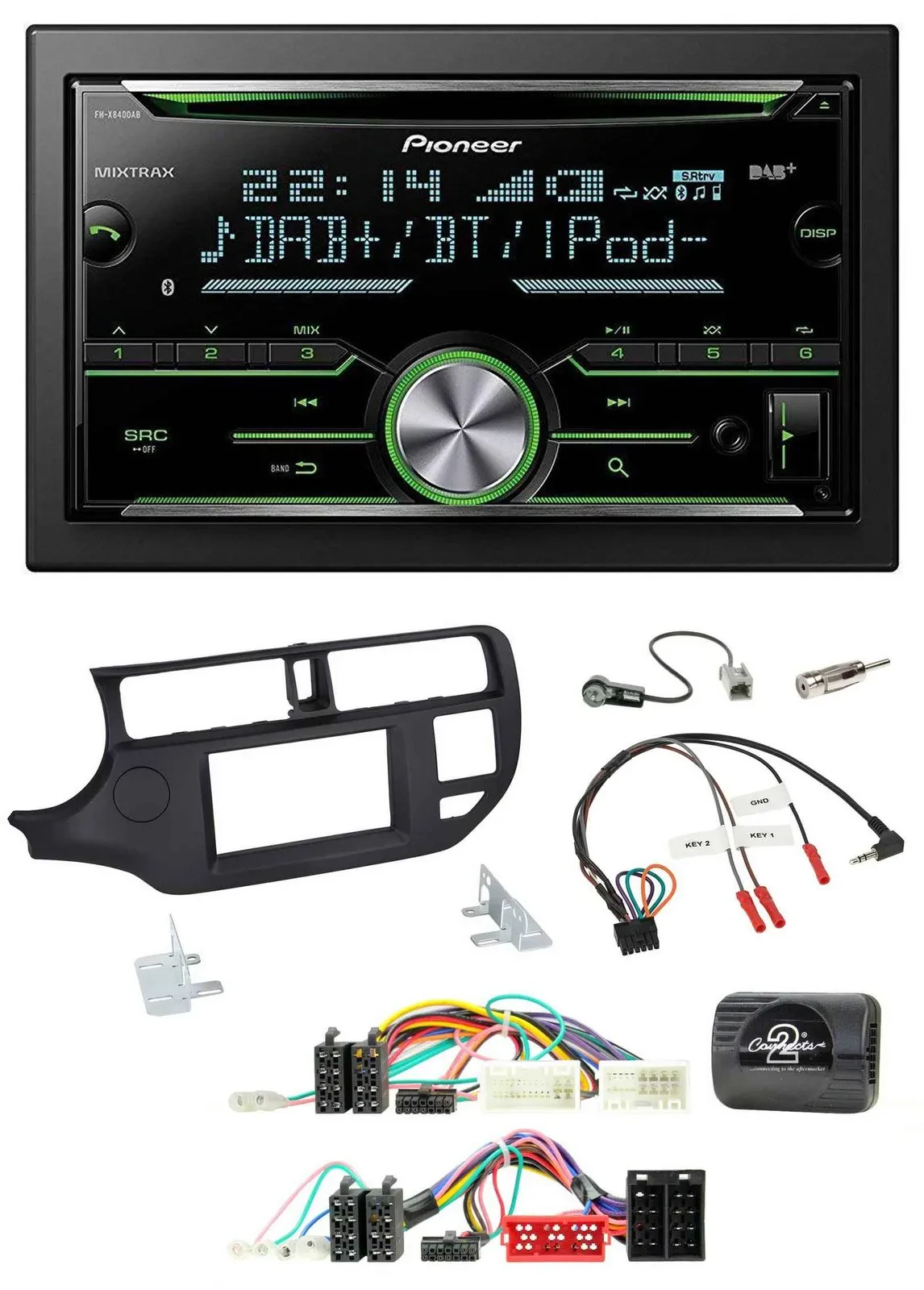 Pioneer Bluetooth Lenkrad DAB 2DIN USB CD Autoradio für Kia Rio UB 11-15 schwarz