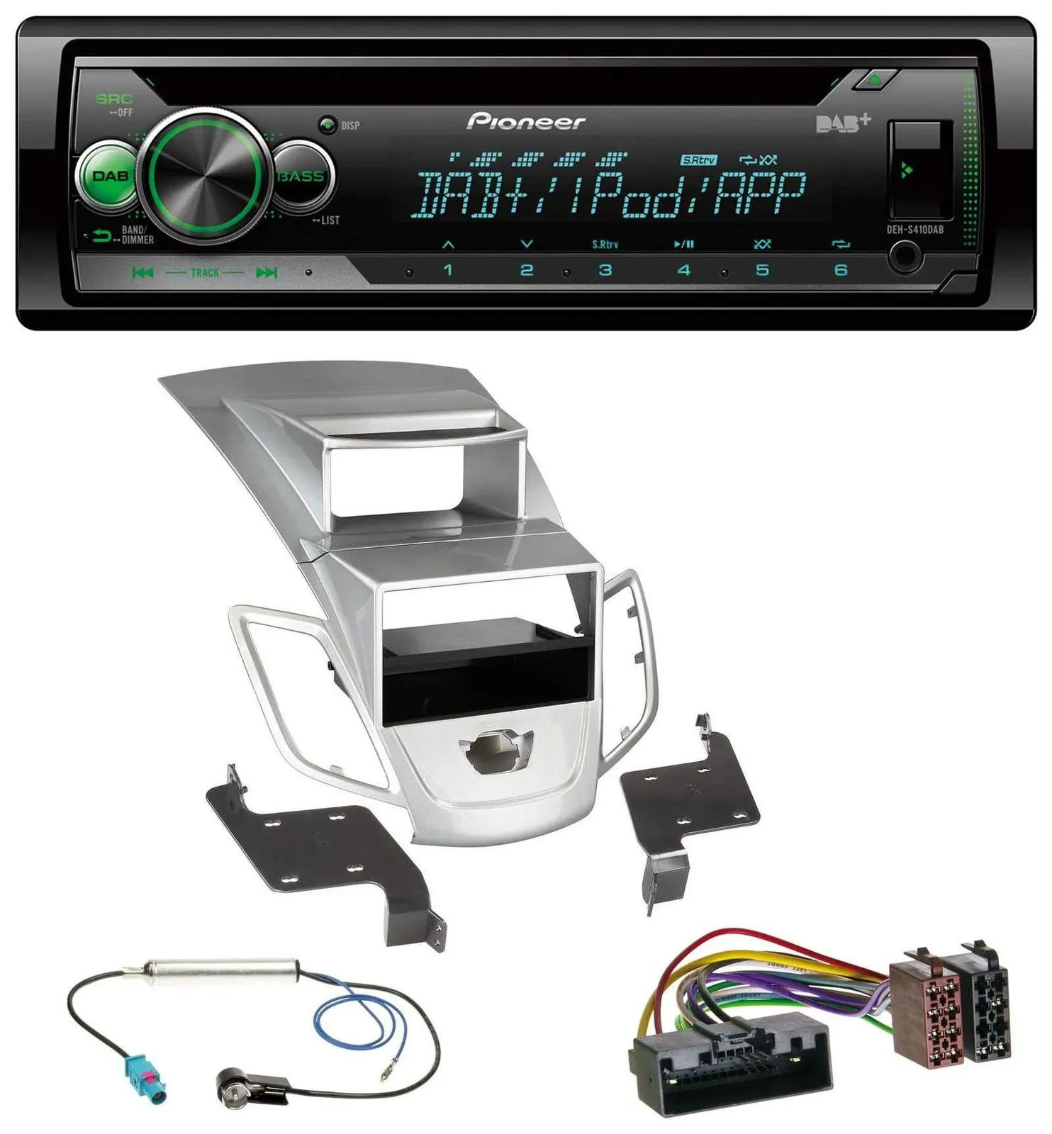 Pioneer USB MP3 DAB AUX CD Autoradio für Ford Fiesta Display 10-17 silber