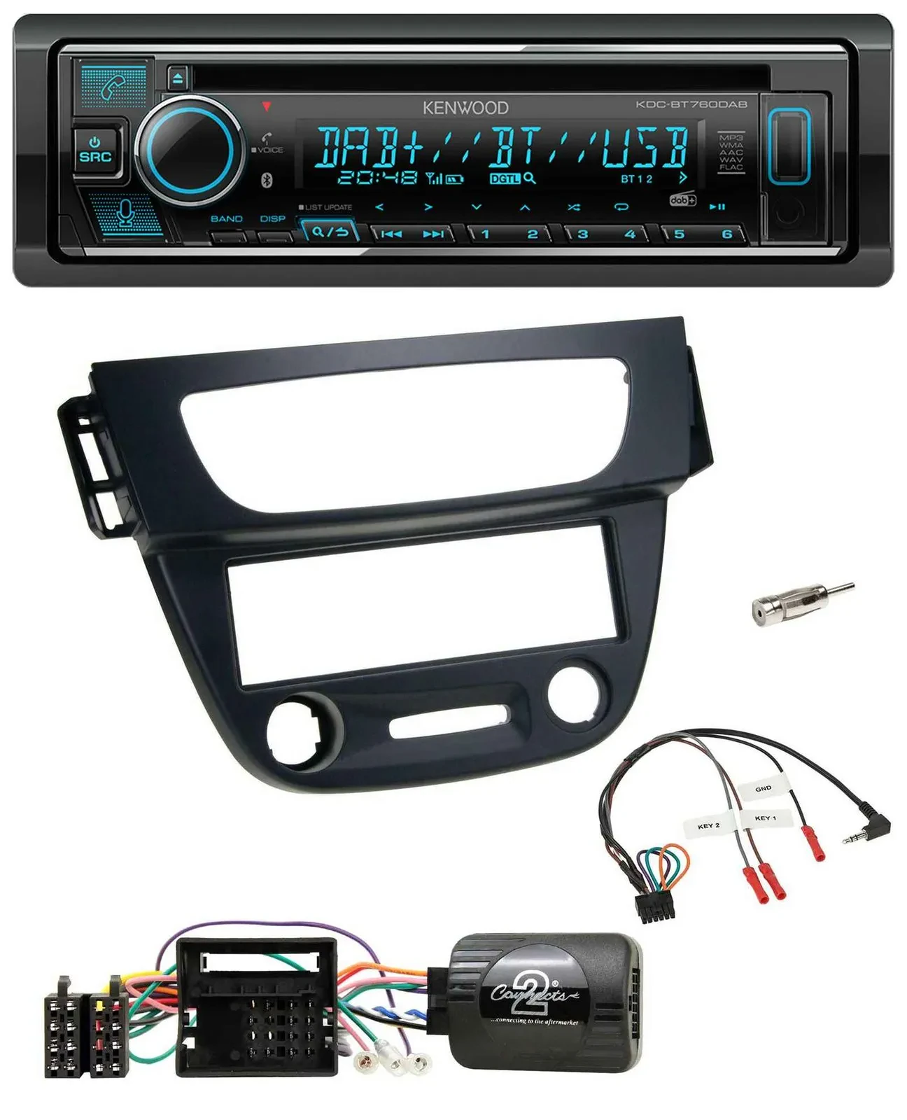 Автомагнитола для Renault Megane III (2009–2012) Kenwood Bluetooth, DAB, USB, CD, черная