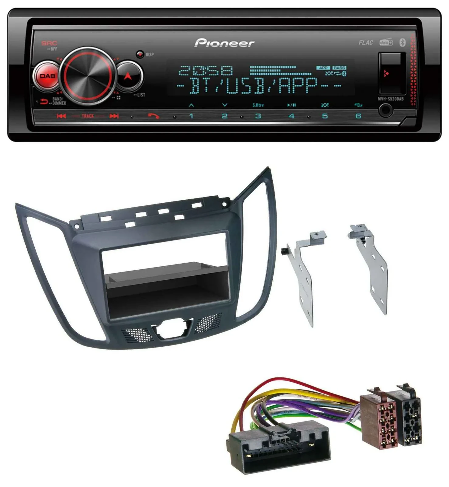 Автомагнитола для Ford C-Max / Kuga Pioneer Bluetooth, USB, MP3, DAB тёмно-серый