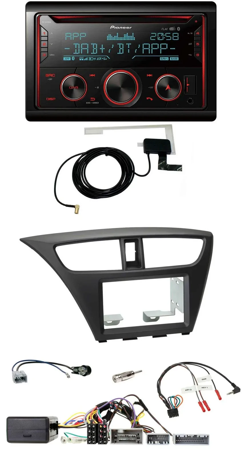 Pioneer 2DIN Lenkrad DAB USB CD Bluetooth Autoradio für Honda Civic ab 12 schwar