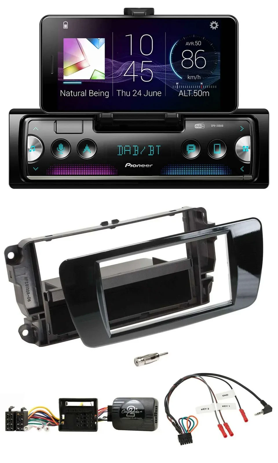 Автомагнитола Pioneer Bluetooth, DAB, USB, поддержка управления на руле, для Seat Ibiza, цвет: чёрный глянец