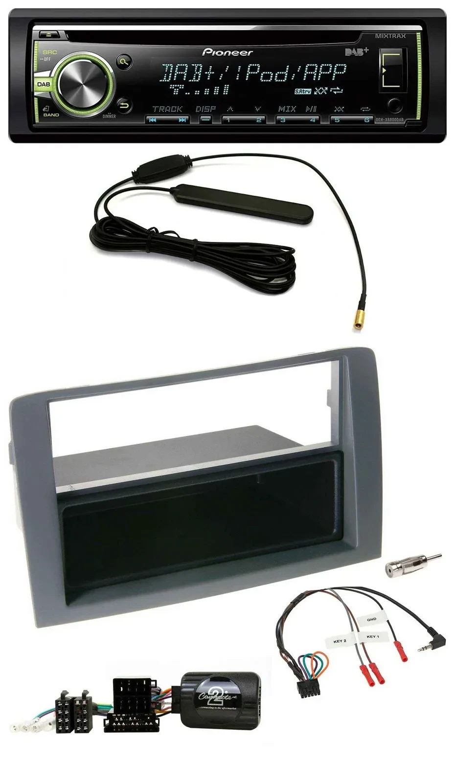 Pioneer MP3 USB CD DAB Lenkrad Autoradio für Fiat Idea 2006-2011 grau