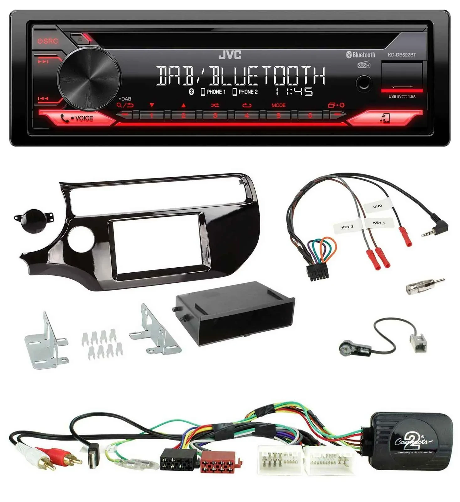 JVC CD DAB USB Bluetooth Lenkrad Autoradio für Kia Rio UB ab 03/2015 piano schwa