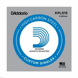 Струна для акустической и электрогитары D'Addario KPL015 High Carbon Steel Custom Singles, сталь, калибр 15