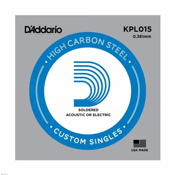 Струна для акустической и электрогитары D'Addario KPL015 High Carbon Steel Custom Singles, сталь, калибр 15