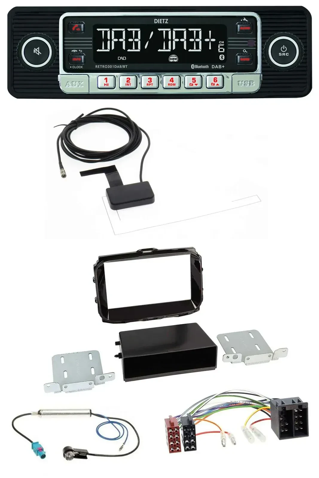 Автомагнитола Dietz DAB, Bluetooth, USB, MP3 для Alfa Romeo Giulietta (с 2013), ISO, черный глянец