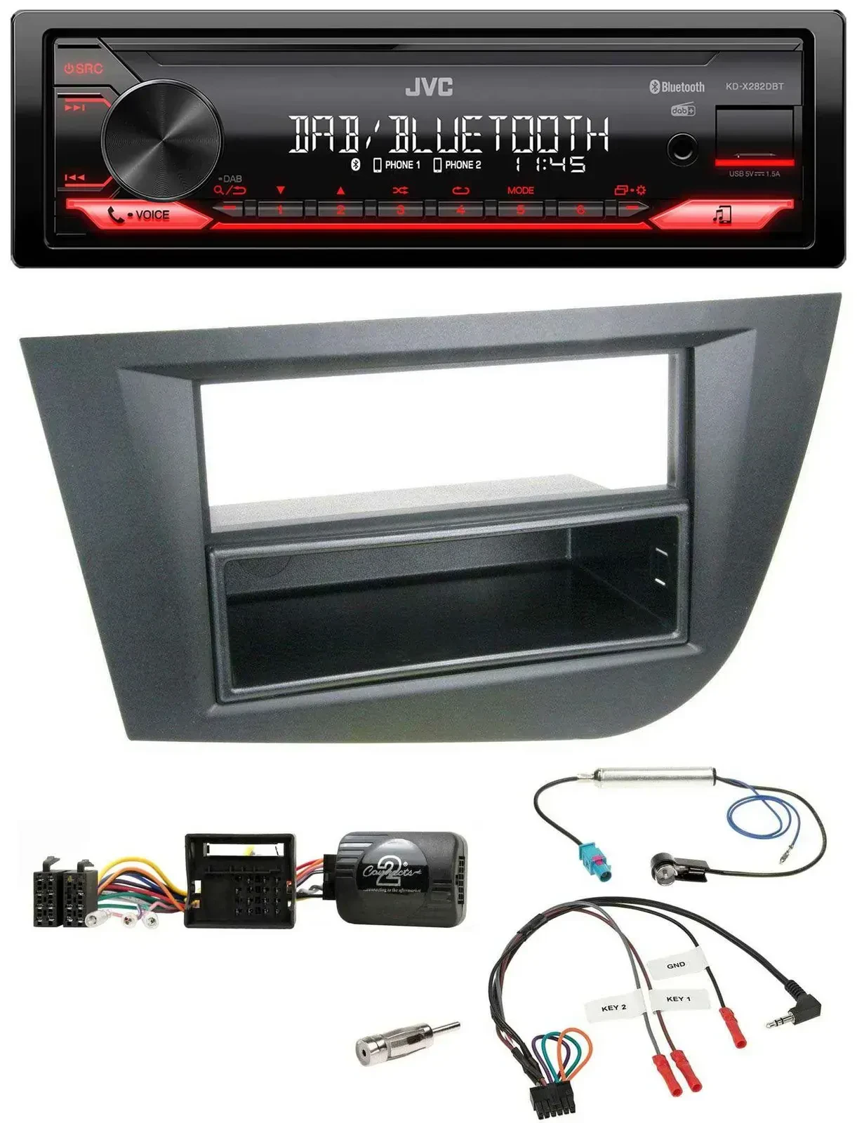 Автомагнитола JVC Bluetooth USB DAB, с поддержкой управления на руле, для Seat Leon 2005–2010, черная