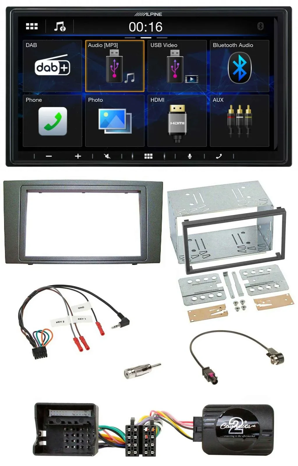 Alpine Bluetooth 2DIN Lenkrad DAB USB Autoradio für Ford Mondeo 2003-2007 schwar