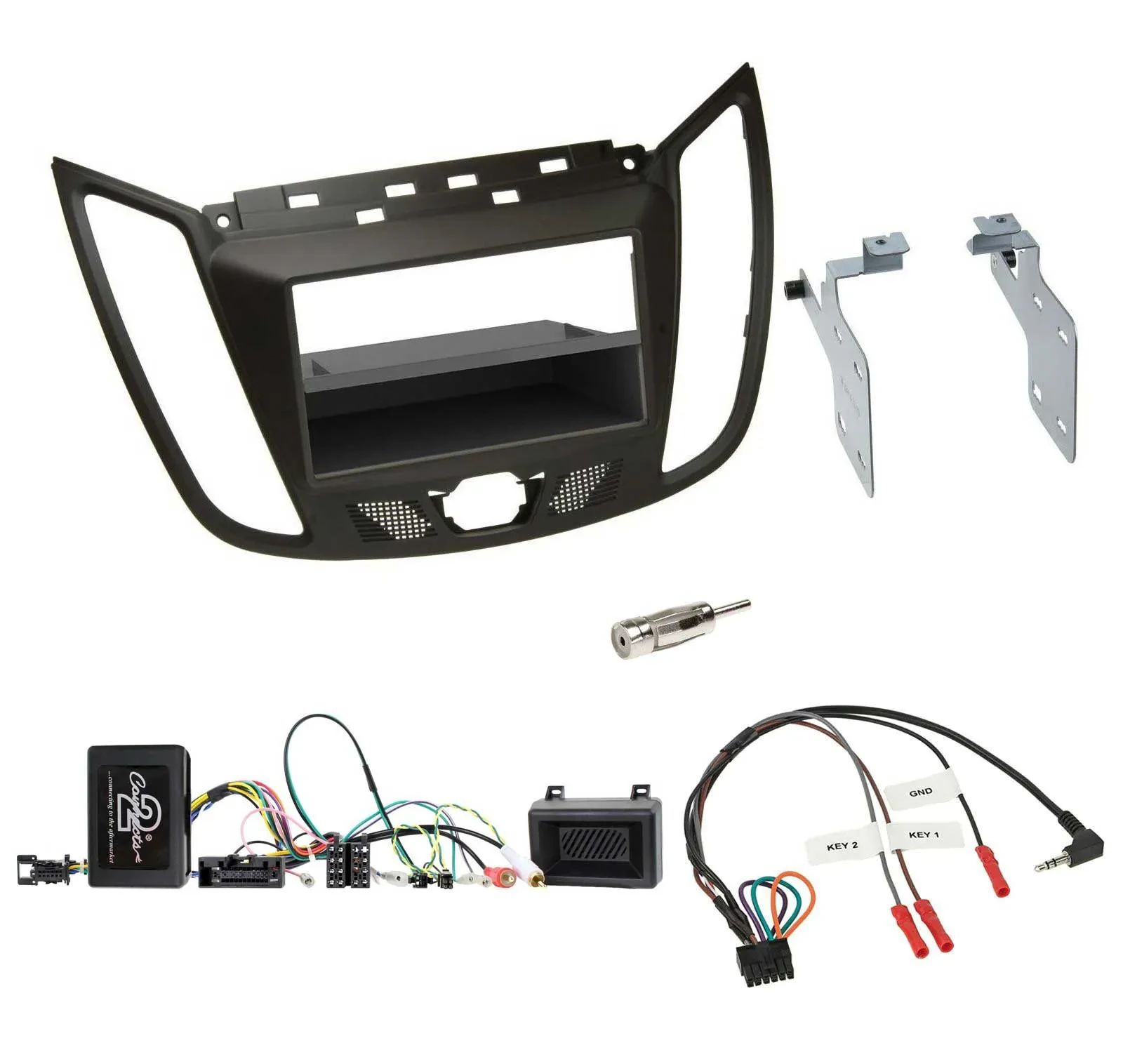 Einbauset Lenkradadapter DIN Autoradio für Ford C-Max Kuga braun