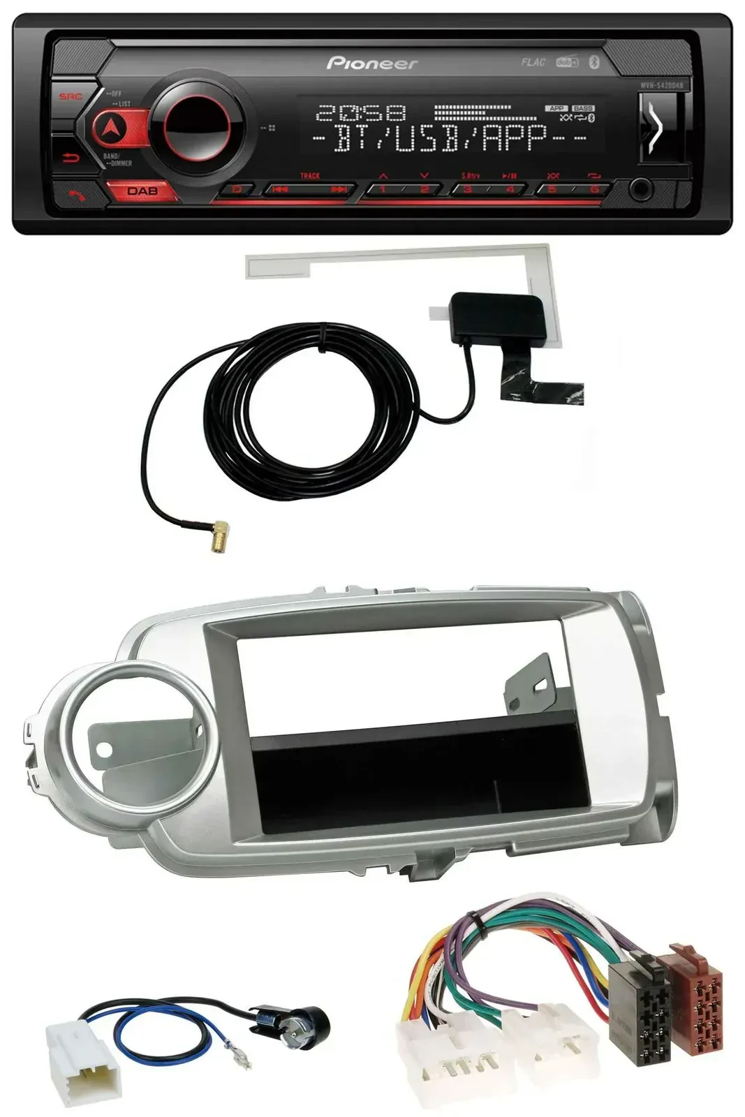Автомагнитола Pioneer DAB USB MP3 Bluetooth для Toyota Yaris (2011–2014), серебристая