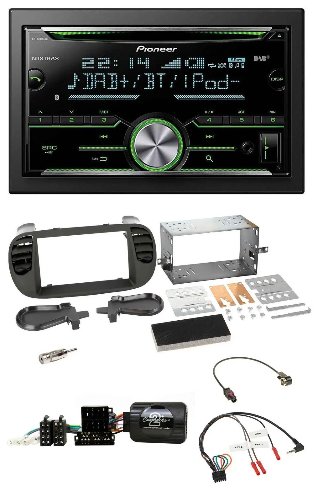 Pioneer Bluetooth Lenkrad DAB 2DIN USB CD Autoradio für Fiat 500 08-15 soft touc