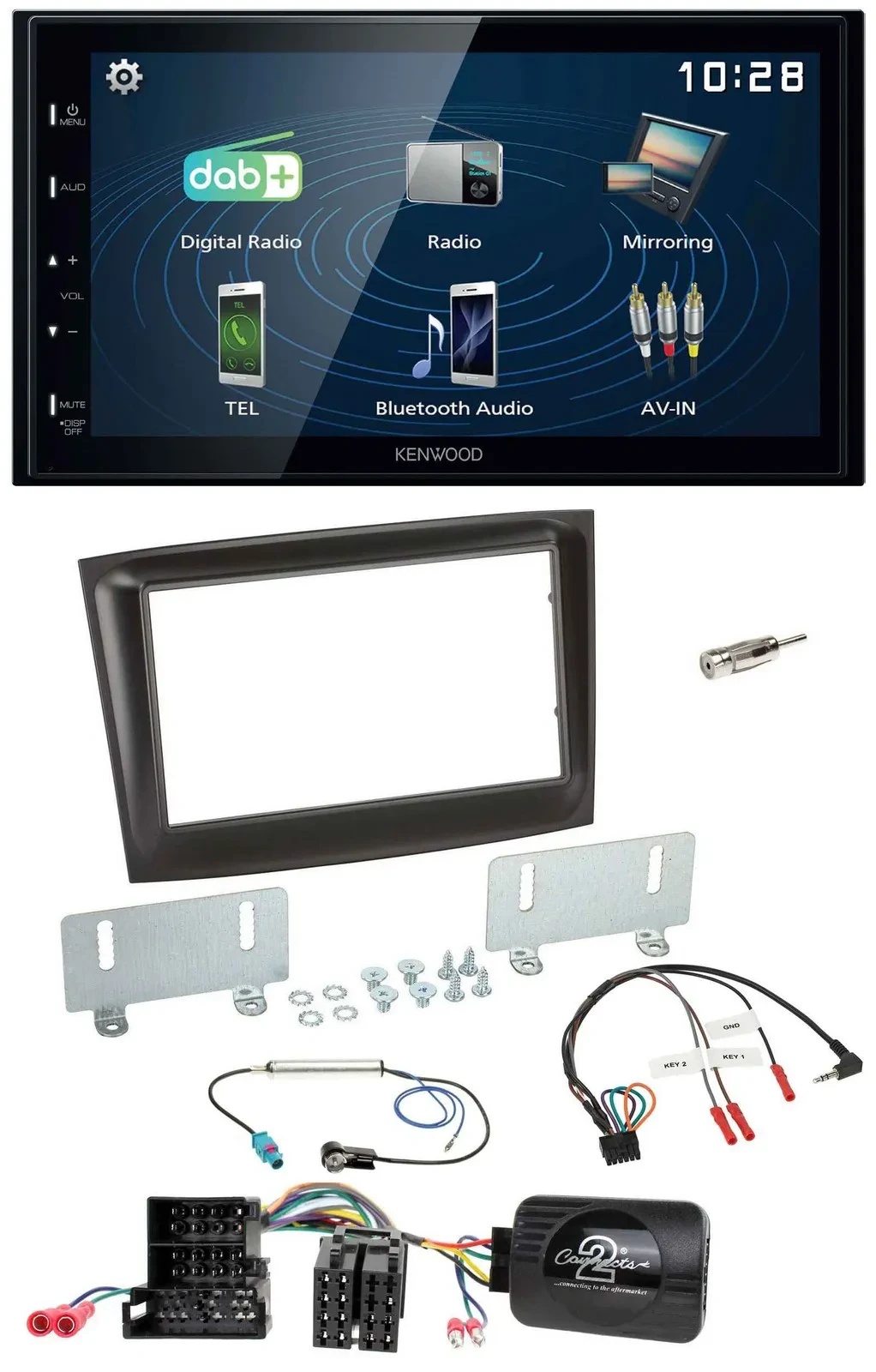 Kenwood 2DIN Bluetooth Lenkrad USB DAB Autoradio für Fiat Doblo Mini-ISO ab 2015