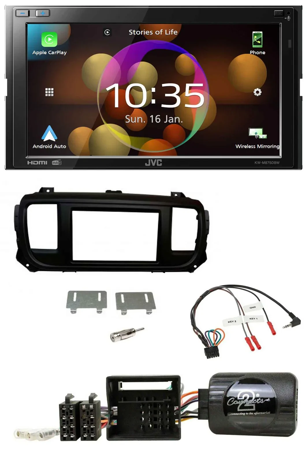 JVC DAB Lenkrad 2DIN Bluetooth USB Autoradio für Toyota Proace Citroen Jumpy ab