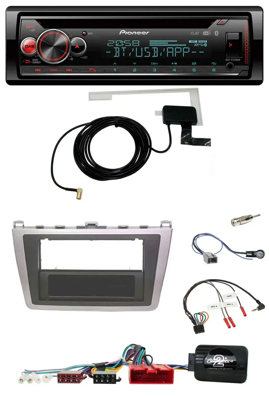 Автомагнитола Pioneer DAB, CD, USB, Bluetooth для Mazda 6 (2008–2012), серебристо-чёрная